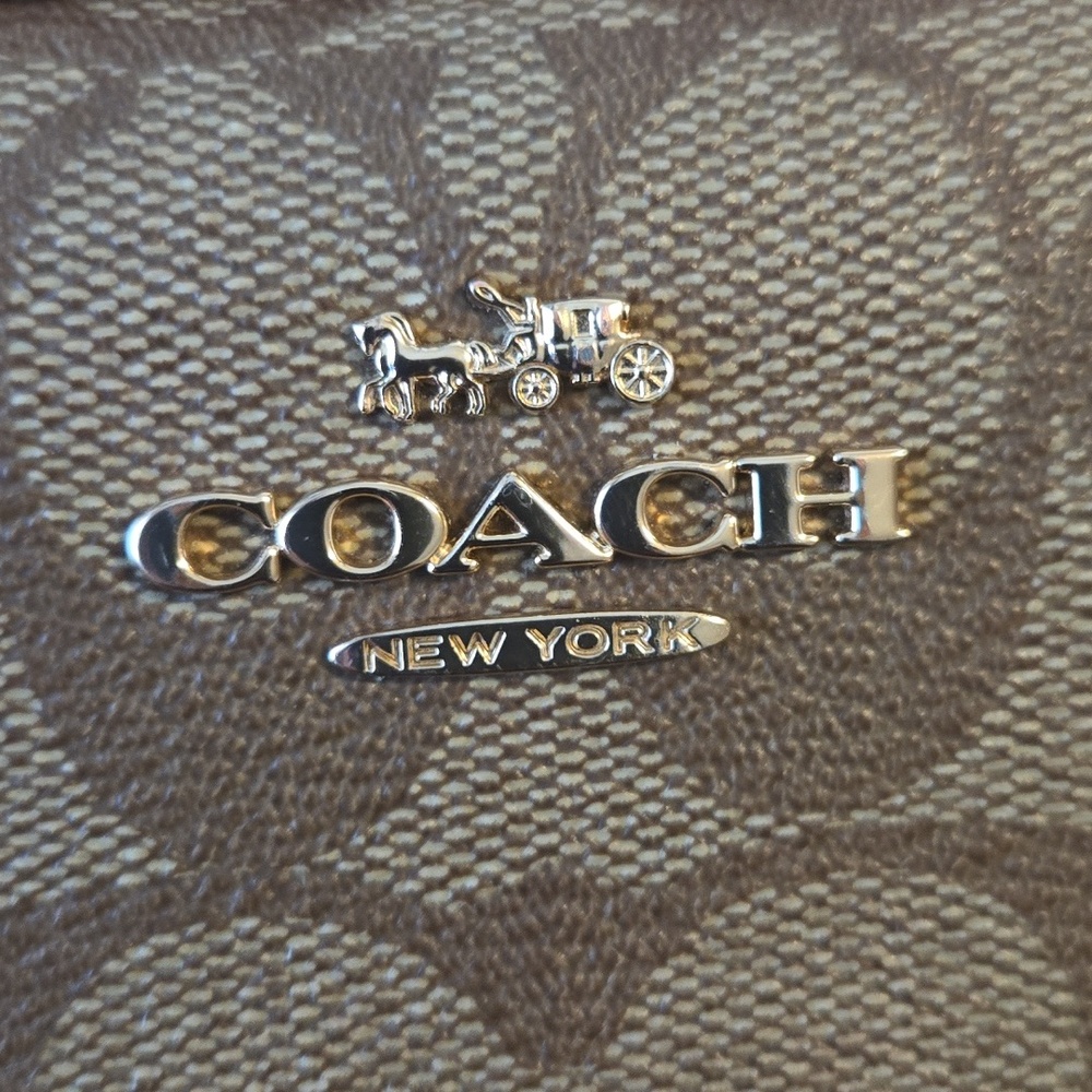 COACH Signature Canvas Small Shoulder Bag in Brown with Tan Trim - Picture 3 of 8